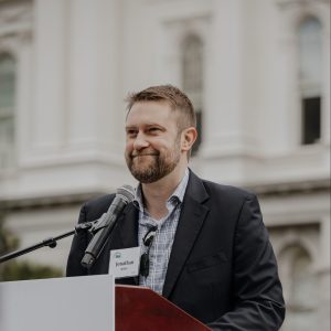 Headshot of Jonathan Keller speaking at the 2023 California March for Life