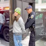 Rogers prolife case - California Family Council Collage showing a woman in a gray jacket and green beanie being escorted toward a police SUV by an officer; protest captions appear in the frames.